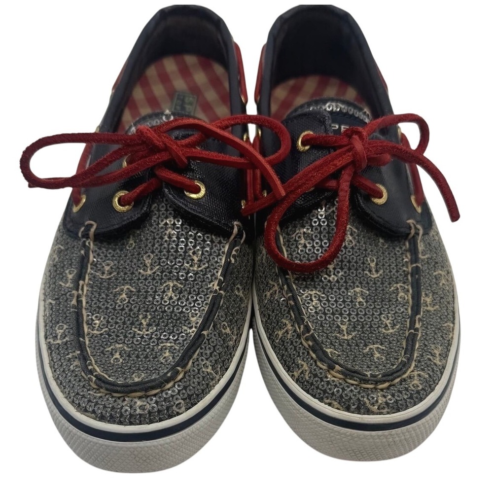 Sperry Top-Sider Womens 7M Sequin Anchor‎ Boat Shoes Navy nautical preppy chic